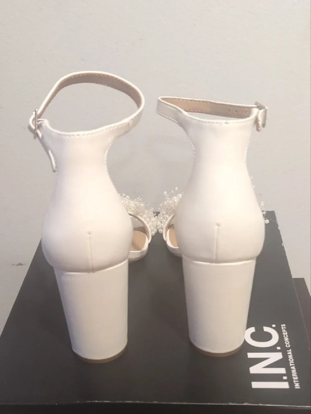 INC International Concepts Ivory Pearl Strap Block Heels
